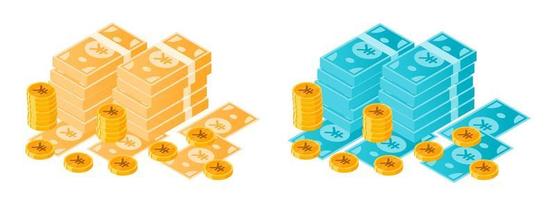 Japanese Yen Money Bundle and Coins vector