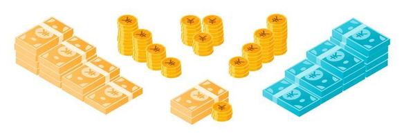 Japanese Yen Money and Coin Bundle Set vector