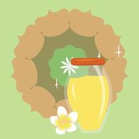 Ghee butter. Vector illustration of traditional Indian clarified dairy product. Set of a glass jar, flower, and Mehndi ornament. Healthy eating and Cooking theme. Flat vector illustration