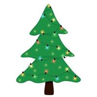Cartoon Christmas illustration with xmas decorated tree isolated with color garland. Flat vector festive concept for Merry Christmas and Happy new year
