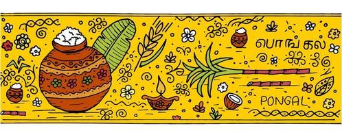 festival indio pongal desea doodle boceto papel viejo vector