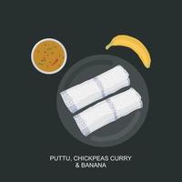 Kerala or South Indian Breakfast Steamed Rice Cake also known Puttu with Banana vector