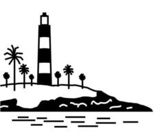 Kerala Light house and Sea view black and white vector sketch