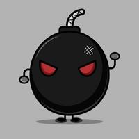 Cute bomb character cartoon with angry face vector