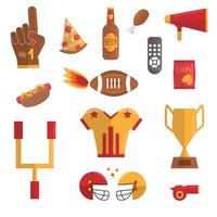 American Football Set for Super Bowl Game Flat Vector Illustration