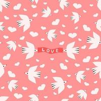 Vetor flat pattern with flying birds and hearts shapes vector