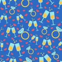 Vector flat pattern for Saint Valentines Day hearts and glasses of champagne