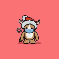 Cute goat celebrating christmas wearing mask vector