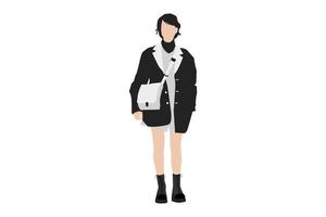 Vector illustration of fashionable women on the sidewalk