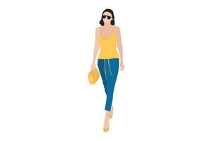 Vector illustration of casual women walking on the sidewalk