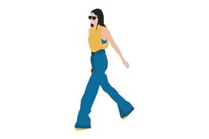 Vector illustration of fashionable women walking on the sidewalk