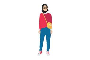 Vector illustration of casual women posing on the sidewalk