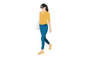 Vector illustration of casual women walking on the sidewalk