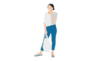 Vector illustration of casual women posing on the sidewalk