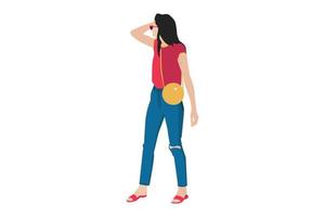 Vector illustration of casual women posing on the sidewalk