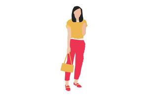 Vector illustration of casual women posing on the sidewalk