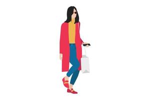 Vector illustration of fashionable women walking on the sidewalk