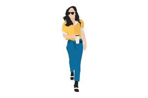 Vector illustration of casual women walking on the sidewalk