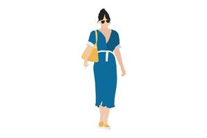 Vector illustration of fashionable women walking on the sidewalk