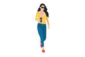 Vector illustration of casual women walking on the sidewalk