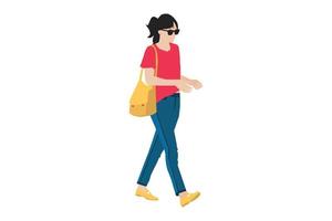 Vector illustration of casual women walking on the sidewalk