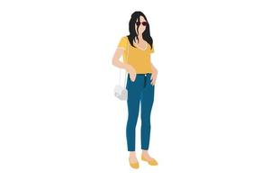 Vector illustration of casual women posing on the sidewalk