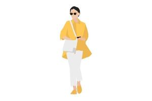 Ilustración vectorial de mujeres de moda caminando por la acera vector