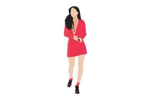 Vector illustration of elegant woman walking on the sidewalk