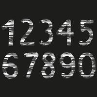 Doodle numbers with texture, black and white font from mathematics, vector illustration