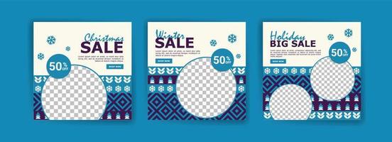 Social media post template for Christmas sale. Winter promotional label card advertising season sales special offer and perfect offer vector card collection.