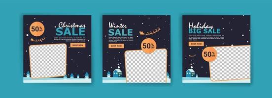 Social media post template for Christmas sale. Winter promotional label card advertising season sales special offer and perfect offer vector card collection.