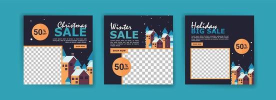 Social media post template for Christmas sale. Winter promotional label card advertising season sales special offer and perfect offer vector card collection.