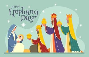 Happy Epiphan Day With Three Kings Giving A Present vector