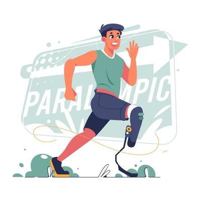 Happy Disabled Athlete Running At The Paralympic Event