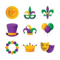 festival de carnaval de mardi gras colorido doodle colección de iconos vector