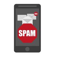 Ilustración vectorial de icono de sobre de spam con contador y signo rojo sobre negro vector