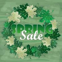 Spring Sale Word on Leaves. Vector Illustration