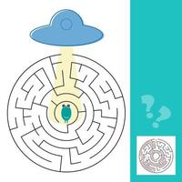 Labyrinth maze game with solution. Help alien to find path to UFO vector