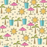 Seamless pattern with summer elements in thin line style. Vector line icons