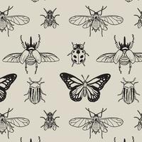 Insects pattern black and white vector