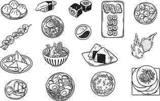 Collection of asian food doodles vector
