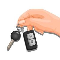mano sosteniendo el símbolo del coche clave. vector de dibujos animados de ilustración de negocio automotriz