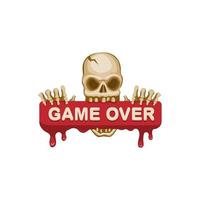 Game over message skull blood sign concept in cartoon illustration vector isolated in white background
