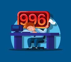 996 working hour with officeman tired cartoon illustration vector