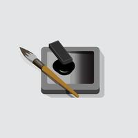 calligraphy ink, ink stone, and brush, sumi ink illustration symbol, icon, vector