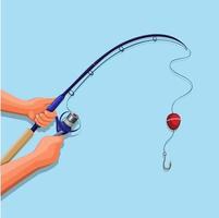 Hand holding fishing rod symbol illustration cartoon vector