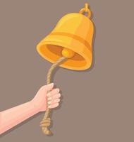 Hand ringing bell with rope icon in cartoon illustration vector
