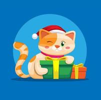 Kitten with christmas gift. animal cute seasonal illustration vector