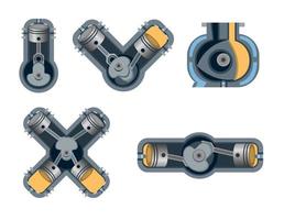 Car engine collection set. Inline, Rotary, Boxer V and X engine in xray symbol concept illustration vector