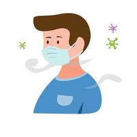 man wearing mask due to infection of virus and pollution. Human in medical mask protect against infection.Family disease prevention. cartoon flat illustration vector